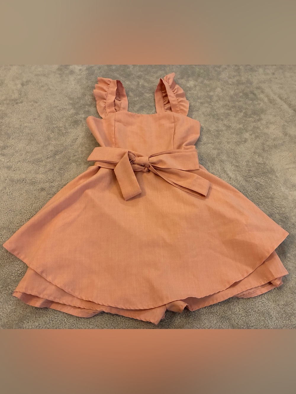 Women’s SHEIN Peach Ruffle Shorts Romper with Waist Tie Size Small